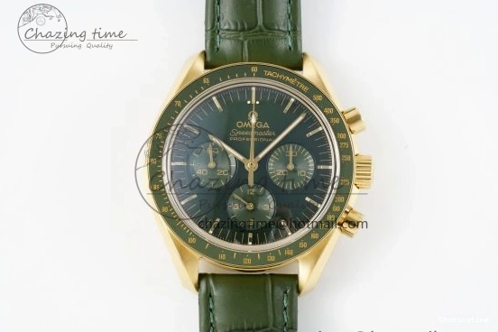 0404 Speedmaster Moonwatch in Moonshine Gold YG RMF Best Edition Green Dial on Green Leather Strap Manual Chrono EasyCare 7832